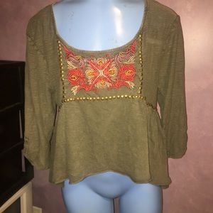 urban outfitters embroidered olive top